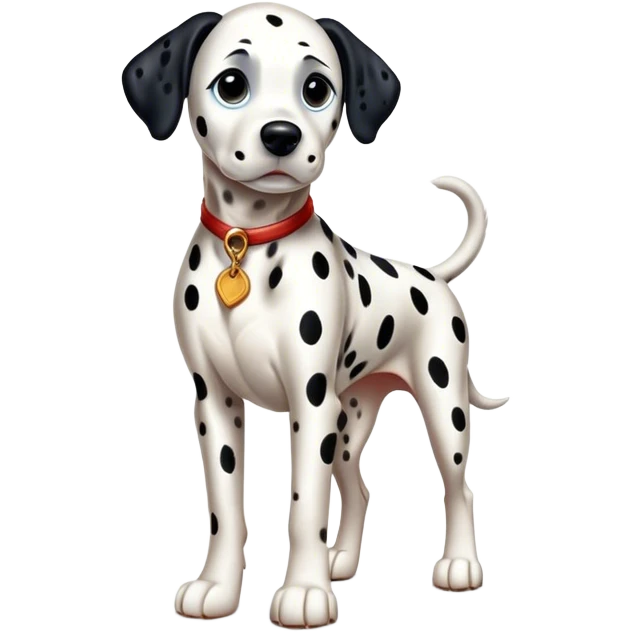 Cinematic Realistic full-body portrait of a Dalmatian dog, rendered with glossy, meticulously detailed spotted fur and expressive, alert eyes, set against a clean, neutral backdrop that highlights its regal and athletic stance. emoji