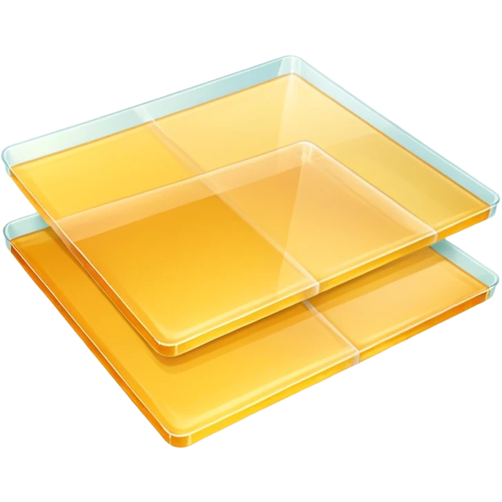 two flat, overlapping gelatin sheets, visible crisscross lines, thin, glossy, pale yellow-amber, realistic transparency, no extra elements emoji