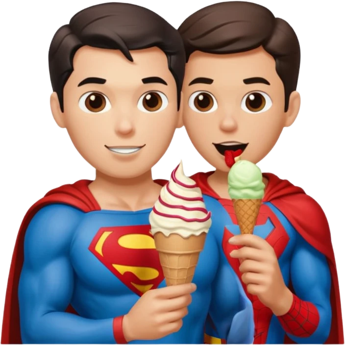 Superman bringing Spider-Man ice cream emoji