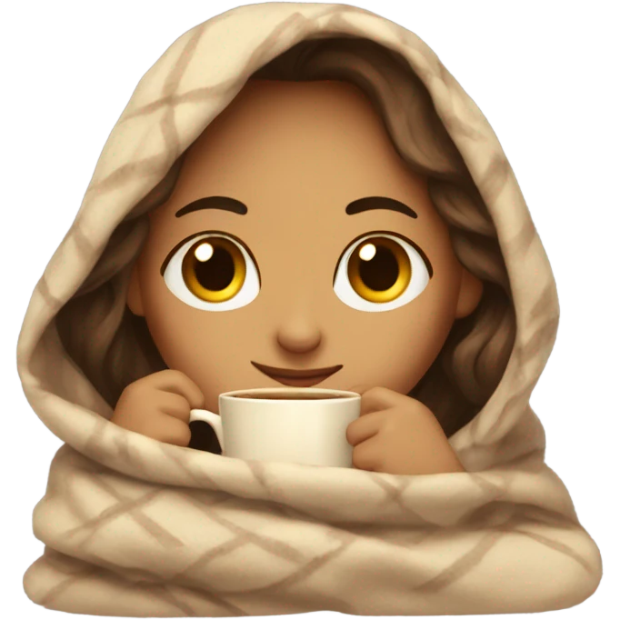 girl inside a blanket sipping coffee eyes closed emoji