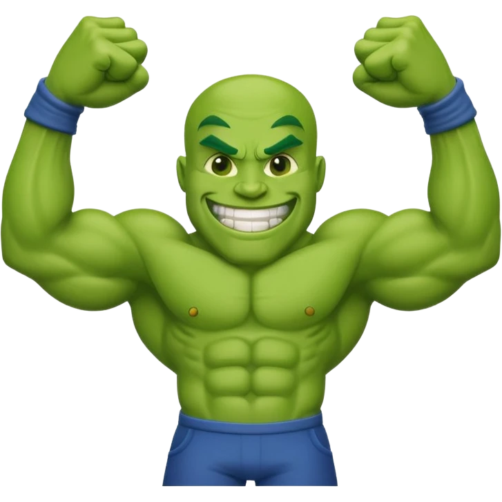 the word GOON with every letter appearing as if made from flexing, cartoonish muscles like the green character's arms and legs, bold and fun emoji