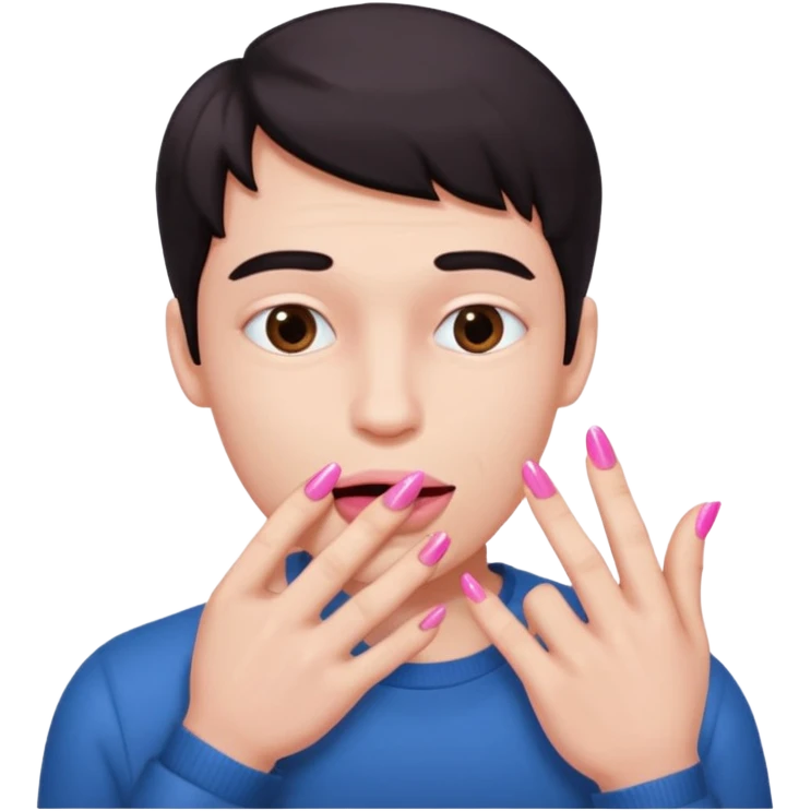 Face bitting his lips ￼with index and thumb touching whit long long long pink nails  emoji