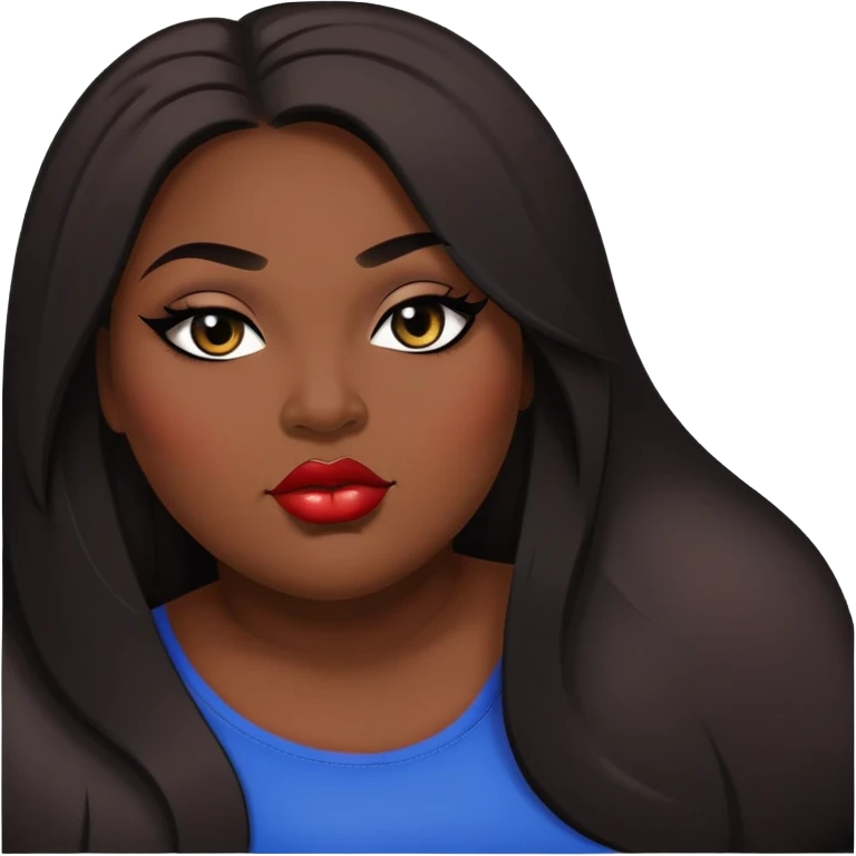 big plus size, dark skin, straight long hair, baddie,pretty lips, makeup, black eyeliner, long hair emoji