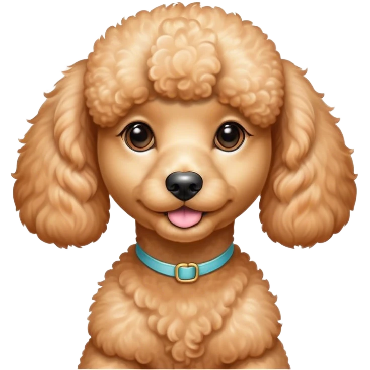 Cinematic Cute Apricot Poodle Portrait Emoji, Head tilted playfully and inquisitively, showcasing a bouncy, curly apricot Fur with a luminous sheen, round, sparkling warm eyes filled with curiosity, Simplified yet irresistibly adorable features, highly detailed, glowing with a warm, friendly glow, high shine, affectionate and lively, stylized with a touch of whimsy, bright and endearing, soft glowing outline, capturing the essence of a mischievous yet loving companion, so playful it feels like it could bounce out of the screen and into your arms! emoji