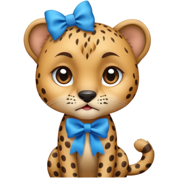 cute crying sad cheetah with blue bow standing  emoji