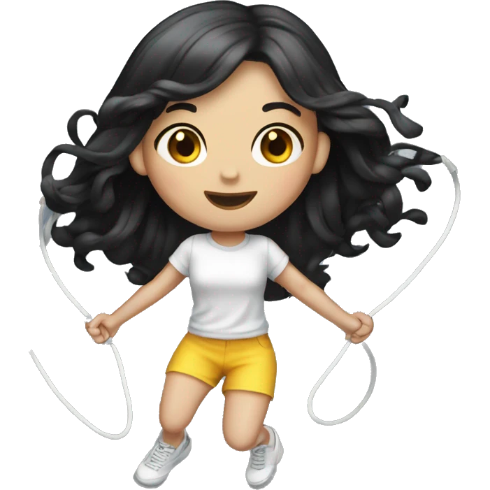 Pale girl long black hair jumping rope emoji