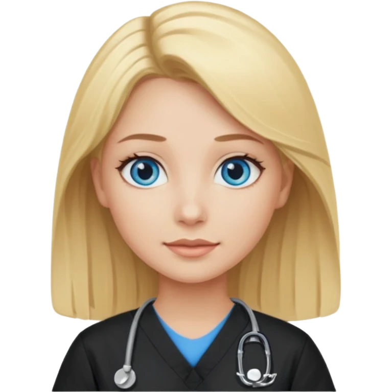 Woman with blonde hair blue eyes and blacks scrubs emoji