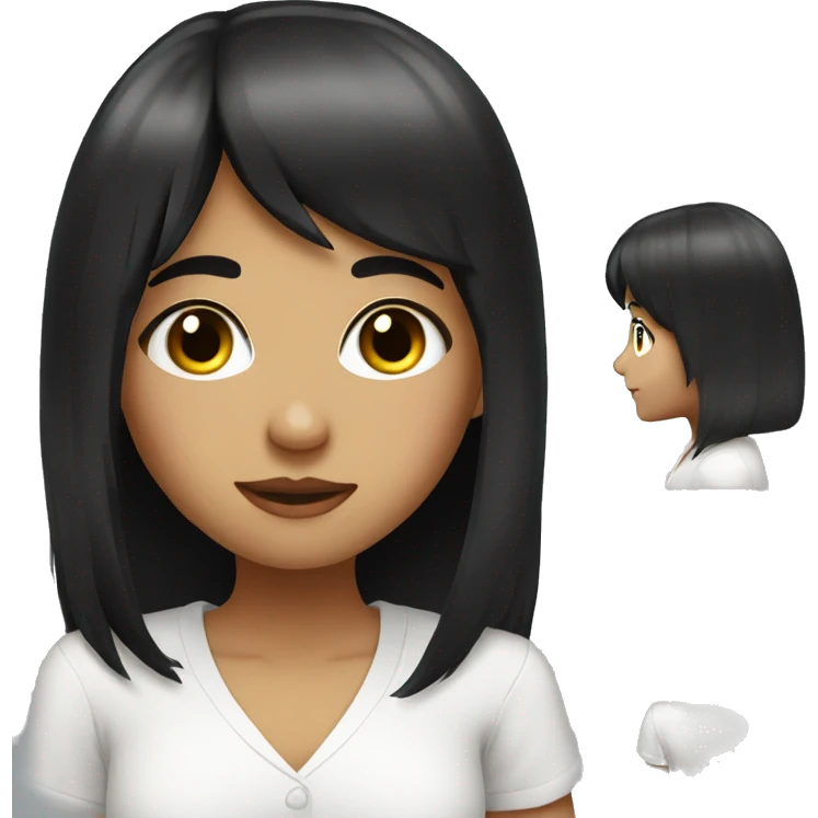 Beautifull girl with black hair bangs and white shirt emoji