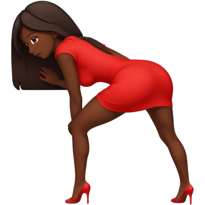 Dark skin nude emoji in short red dress bending over showing ass emoji
