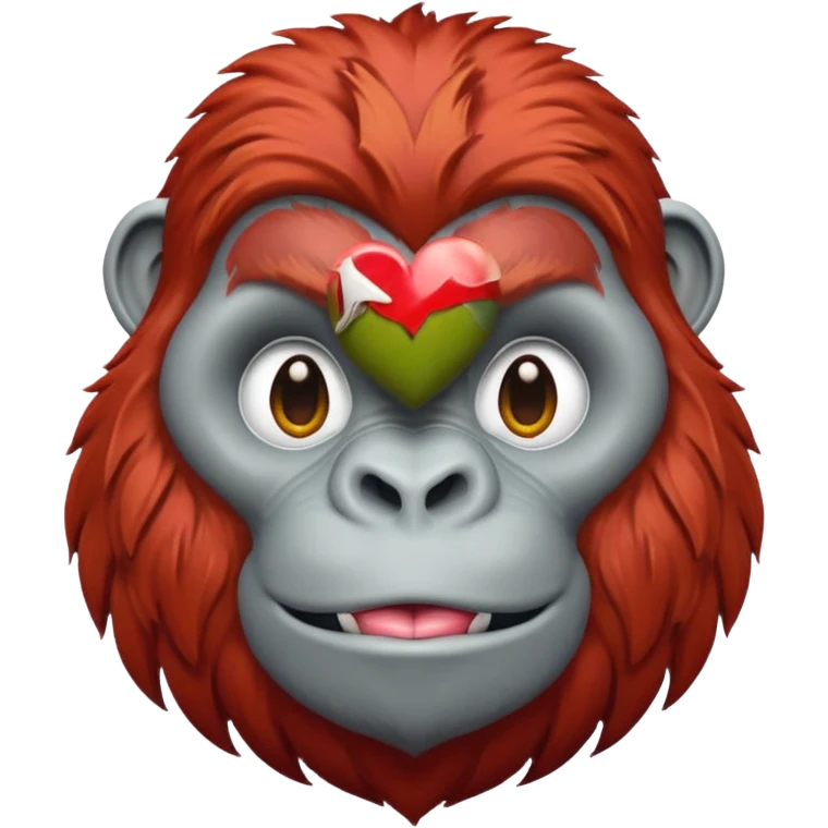 red haired gorilla head with white heart, apple style emoji, no text emoji