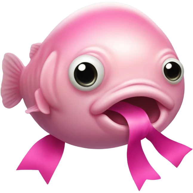 Blob fish with pink bow on its head emoji