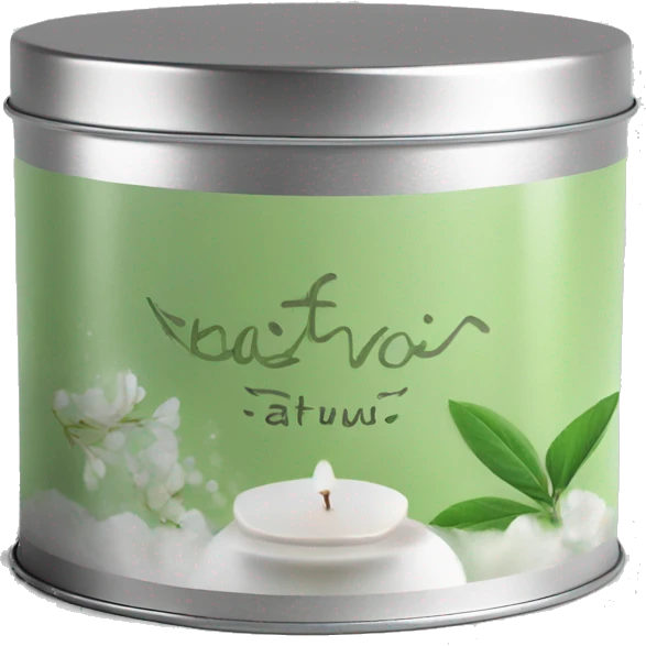 pretty matcha scented candle in silver tin with delicate label realistic emoji