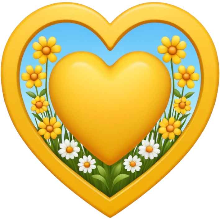 yellow heart with beautiful field flowers around its border emoji