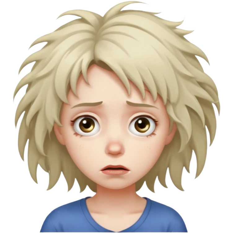 Une fille avec des yeux révulsées, fatiguée les cheveux en pagaille et saoulée de la vie emoji