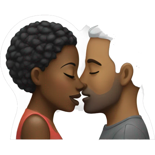 Black woman kissing white man emoji