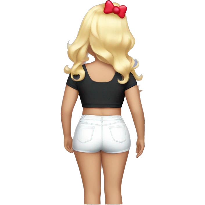 Curvy blonde curvy white girl with hello kitty crop top back view emoji