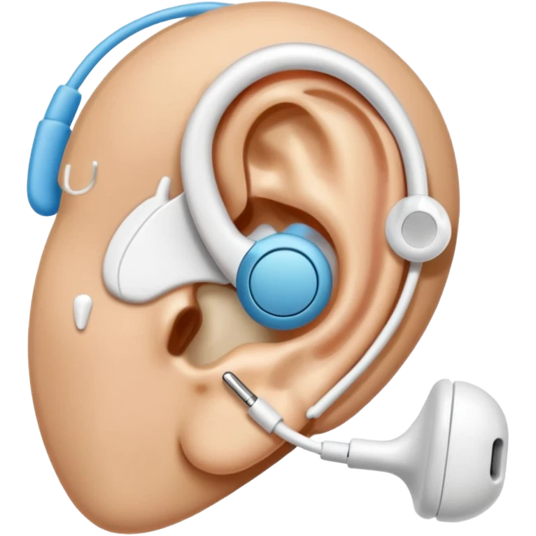 Close up of an ear wearing an earbud emoji