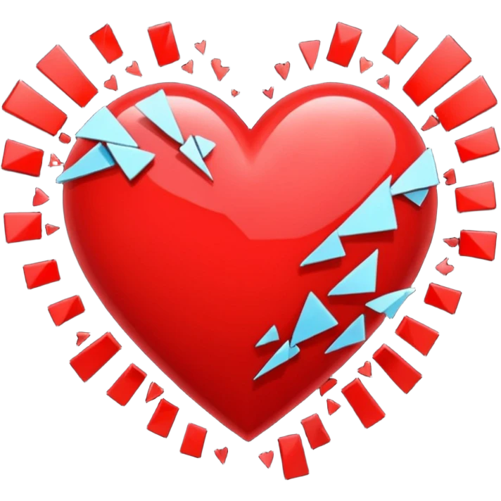 Heart glitching, pixel shards flying off emoji