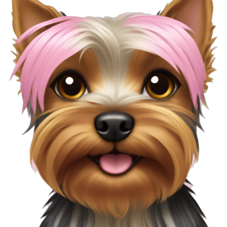 yorkshire terrier with pink bangs cuddles up emoji