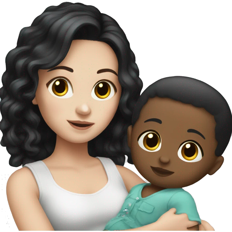 white girl with black hair playing with baby doll emoji
