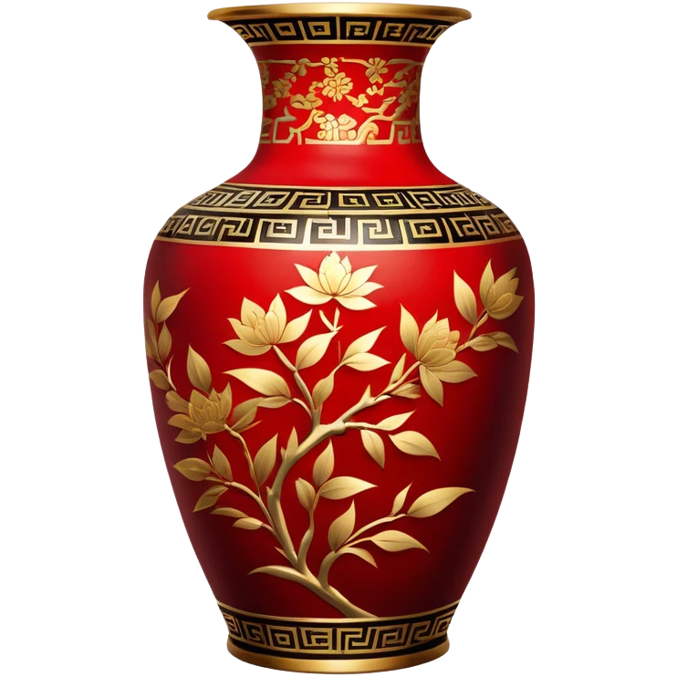 Chinese metal painting icon, intricate hand-painted Chinese patterns on metal vase, painting with a brush process, vibrant colors like red, gold, and black, delicate brushstrokes, visible fine paintbrush and metal surface, minimalistic style, clean lines, transparent background. emoji