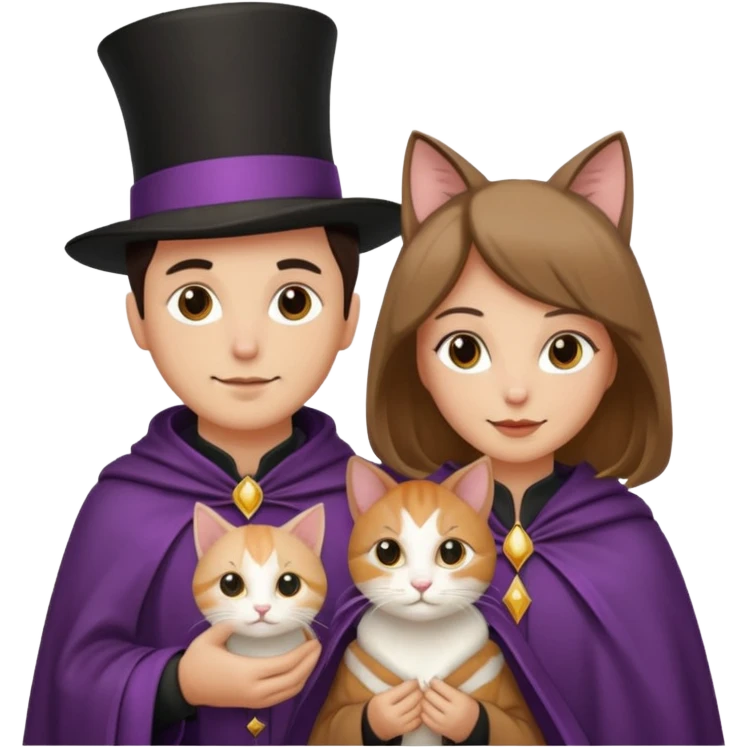 magician couple and their pet cat emoji