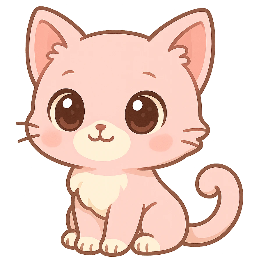cute pink cat, big eyes, sitting, kawaii style, pastel colors emoji