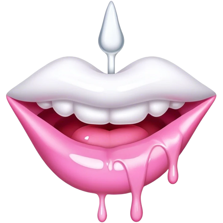 Floating pink glossy lip with white paint dripping off emoji