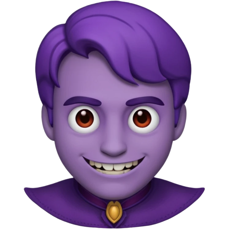 William Afton as an emoji inspired by Five Nights at Freddy's character, purple color scheme, sinister smile, subtle villainous expression emoji