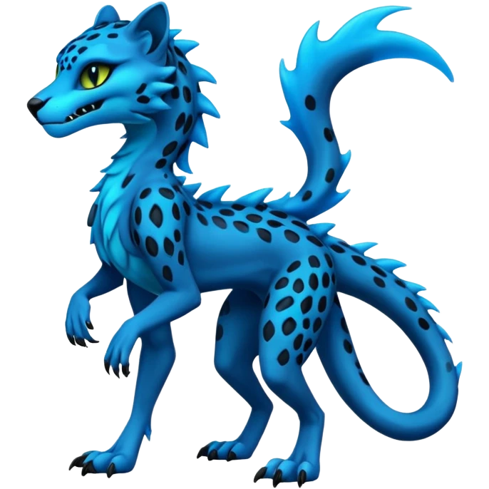 Blue and black bioluminescent neon dark Grem2-Gremz-Cheetah-Sergal-fusion, full body  emoji