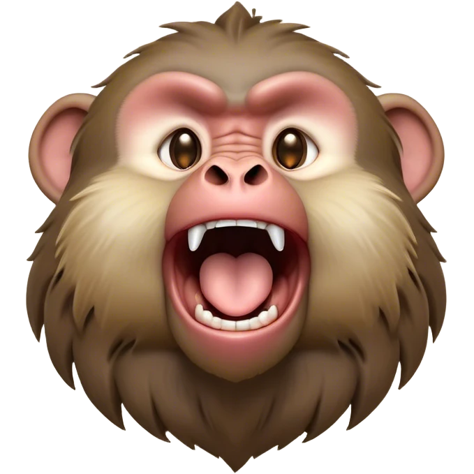 Cinematic Cute Yawning Baboon Portrait Emoji, Head tilted slightly with a dramatic, wide-open yawn, showcasing a soft, textured Fur of earthy browns with droopy ears, round eyes barely open in drowsy contentment, Simplified yet irresistibly adorable features, highly detailed, glowing with a soft, cozy glow, high shine, relaxed yet expressive, stylized with a touch of playful urban charm, bright and endearing, soft glowing outline, capturing the essence of a sleepy yet affectionate baboon, so drowsy it feels like it could stretch out of the screen and curl up for a nap! emoji