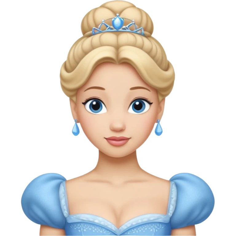 Princesa cinderella Disney com vestido grande e cheio com um coque emoji