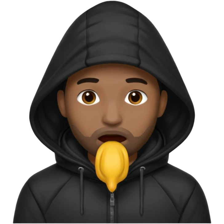 fait un homme noir avec une cagoule noir qui couvre sa tête, ses mains doivent être sur sa bouche comme si il se la cachait  emoji