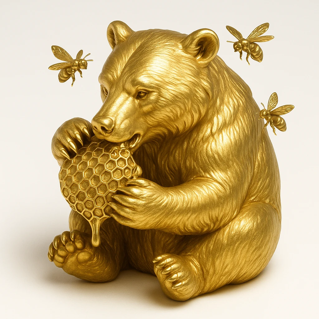 bear eating honeycomb with bees flying around emoji