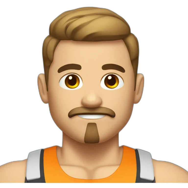 guy with super short hair, moustache and goatee, with muscles , working as a gym coach emoji