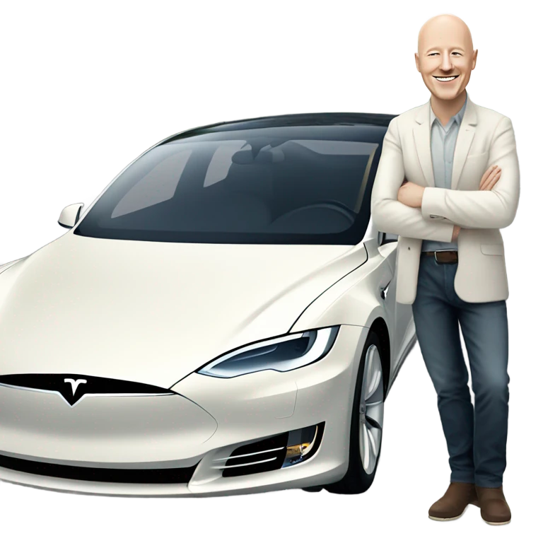 tesla with bald white guy emoji