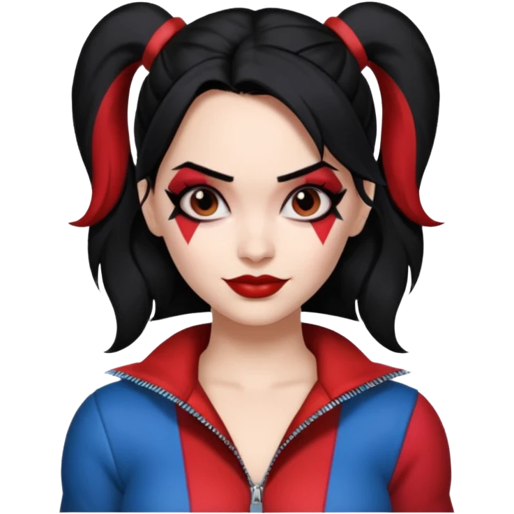 black haired woman in harley quinn outfit emoji