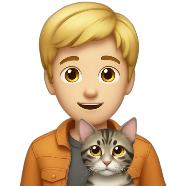 A little boy caught a cat emoji