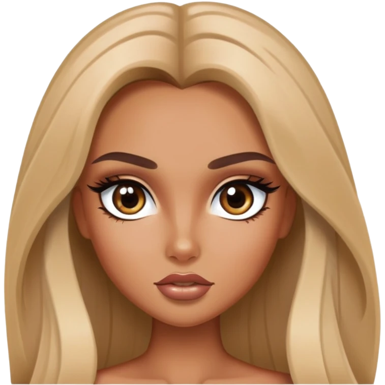  long hair, pretty eyes, pretty makeup, pretty bratz baddie emoji