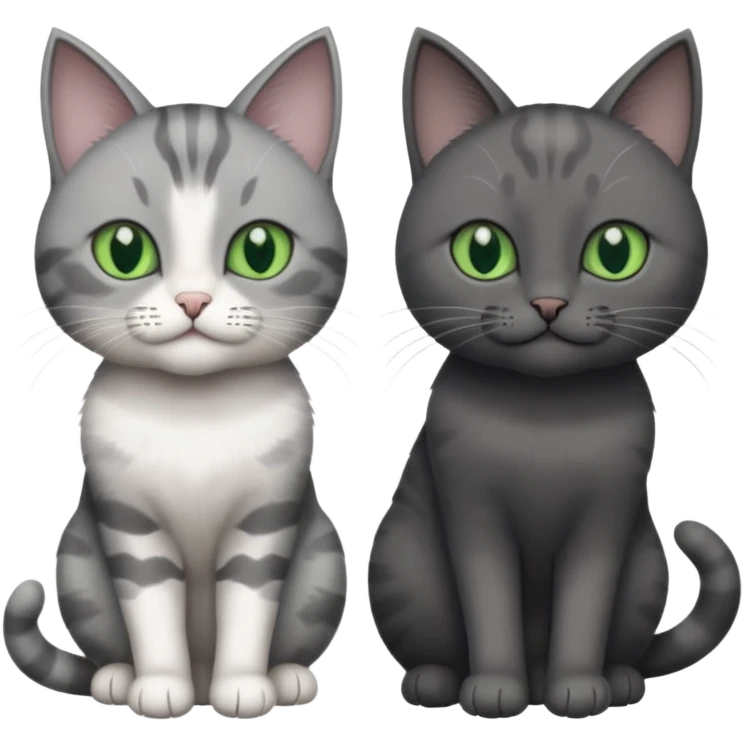 2 different coloured grey cats including one dark grey and white cat and one completely solid dark grey cat with green eyes and only white paws emoji