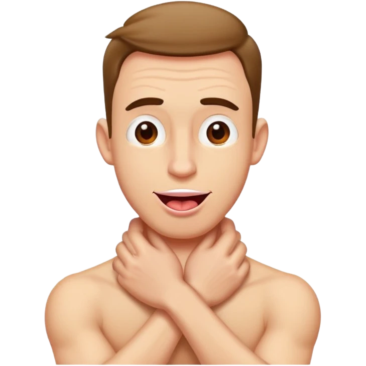 Man placing his has crossed on his next with his tongue out emoji