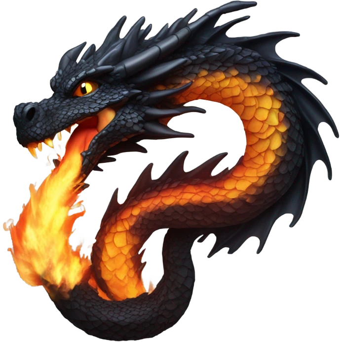 Black dragon breathing fire emoji