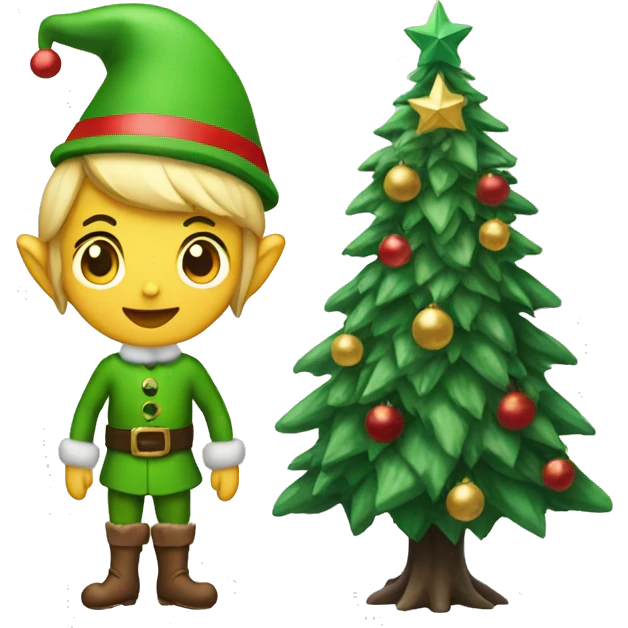 christmas tree with elf emoji