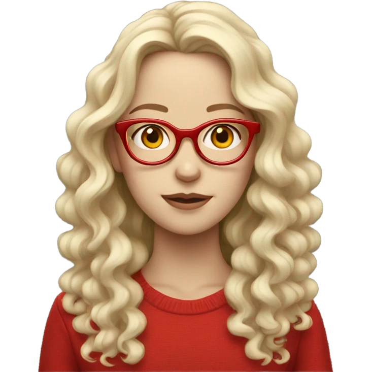 pale girl with curly long hair with red glasses emoji