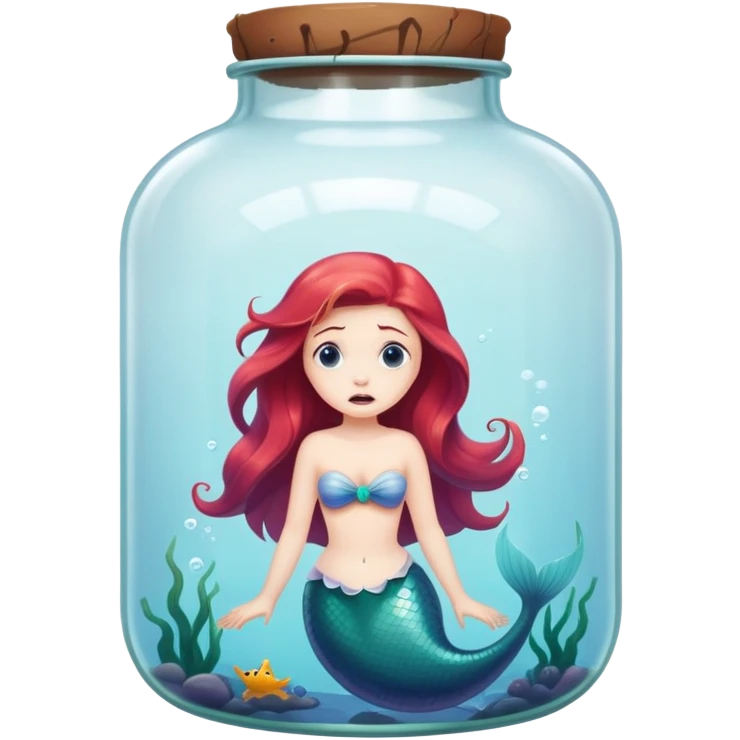 little mermaid in bottle, trapped in fear emoji