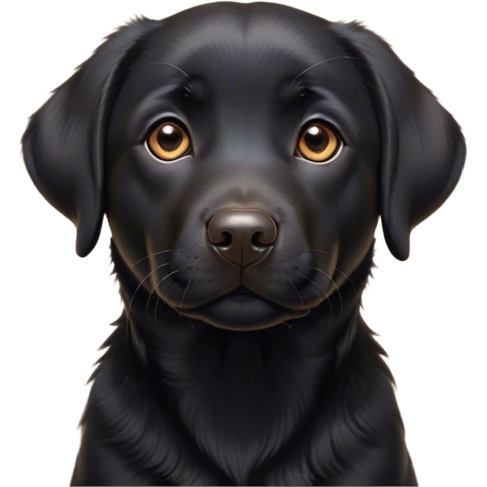 Cinematic Cute Black Labrador Portrait Emoji, Head tilted playfully and inquisitively, featuring a glossy black Fur with a healthy sheen, round, sparkling brown eyes filled with curiosity, Simplified yet irresistibly adorable features, highly detailed, glowing with a warm, friendly glow, high shine, affectionate and spirited, stylized with a touch of whimsy, bright and endearing, soft glowing outline, capturing the essence of a mischievous yet loving companion, so playful it feels like it could dash out of the screen and into your arms! emoji