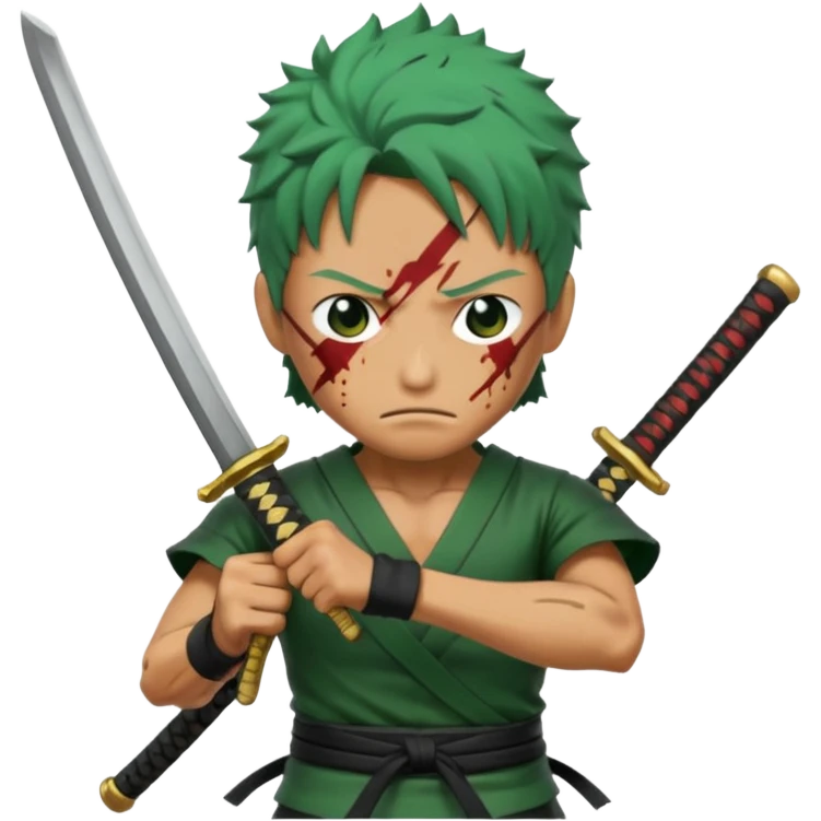 zoro in a battle field with 3 styles sword emoji