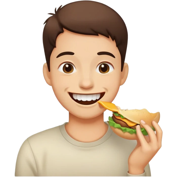 person chewing food slowly, smiling, simple and expressive emoji