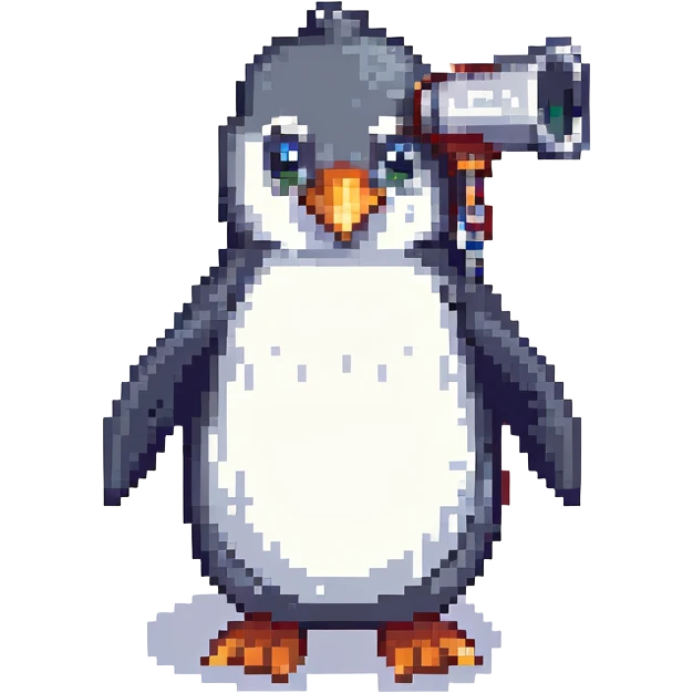 pixel art penguin with a megaphone shouting 'Abone ol' emoji