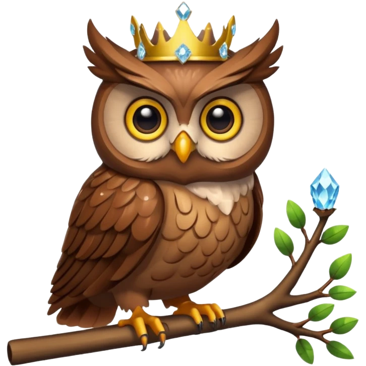 Owl with crystal crown — wise, glowing eyes emoji
